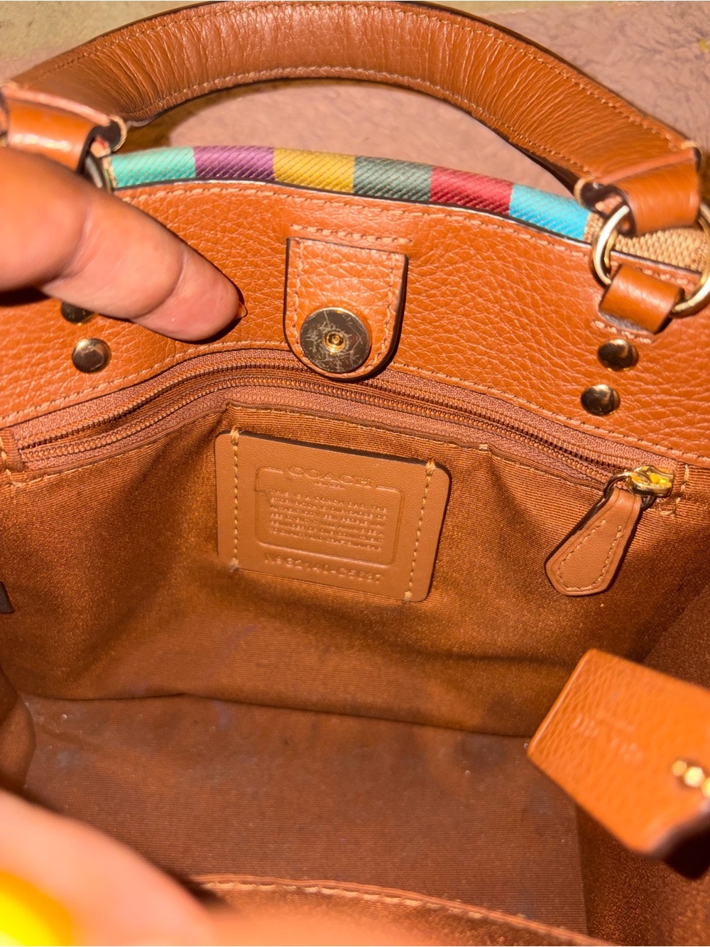 Coach Brown Signature Canvas Satchel with Multicolor Stripe - Picture 6 of 7